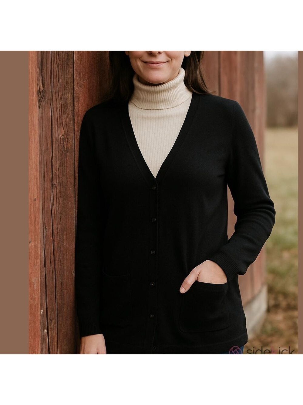 90s TALBOTS MERINO WOOL BLACK KNIT V-NECK CARDIGAN SWEATER BUTTON FRONT SZ L